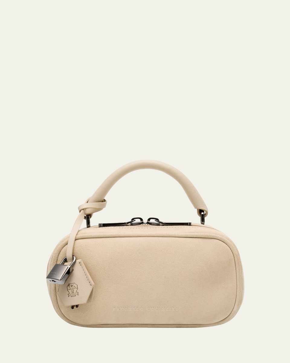 Mini Zip Suede Top-Handle Bag